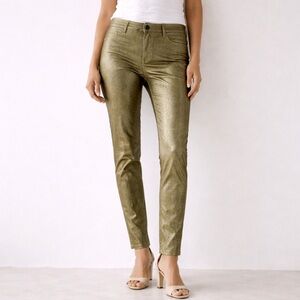 Laura Scott Metallic Olive Green Skinny Trousers